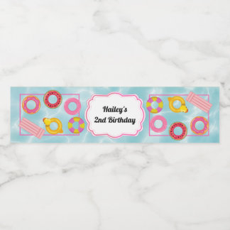Pink Pool Party Water Bottle Label