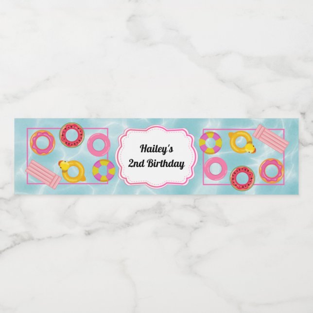 Pink Pool Party Water Bottle Label (Single Label)