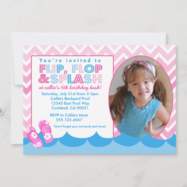 Pink Pool Swim Party Birthday invitation Swimming (Front)