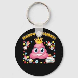 Pink Poop Emoji Happy Birthday Girls Keychain