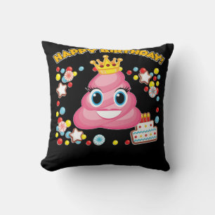 Pink Poop Emoji Happy Birthday Girls Throw Pillow
