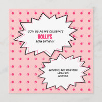 Pink Pop Art Cupcake Birthday Invitation