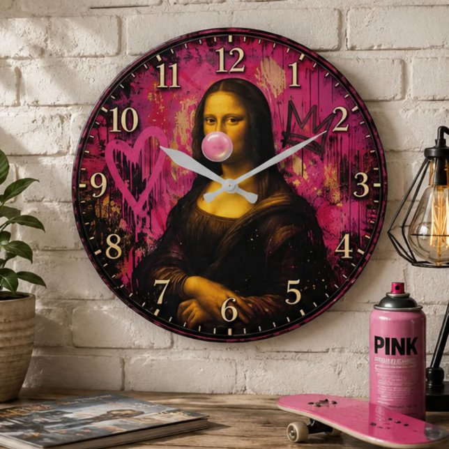 Pink Pop Art Mona Lisa Large Clock (Creator Uploaded)