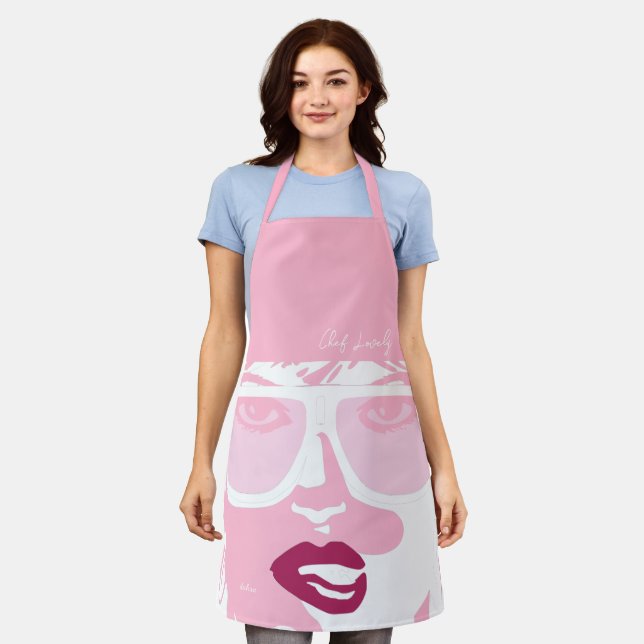 Pink Pop Art Pretty Woman Sunglasses and Pink Lips Apron (Worn)