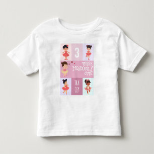 Pink  Pop Cartoon Pastel Ballerina 3rd Birthday Toddler T-shirt