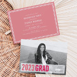 Pink Pop Modern Photo Graduation Party Invitation<br><div class="desc">Trendy and modern 2016 graduation photo announcement or party invitation in chic colours features your landscape oriented senior portrait, with "201X Grad" and your name and school on a transparent white box. Coral and hot pink colours give this modern invitation card a trendy, colourful, girly look. Add your party details...</div>