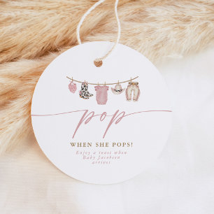 Pink Pop When She Pops Round Baby Shower Champagne Favour Tags