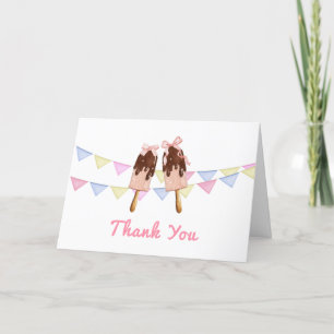 Pink Popcicle Bow Ice Cream Baby Shower  Thank You Card