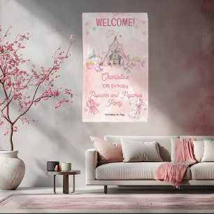 Pink Popcorn and Pajamas Slumber Birthday Party Banner