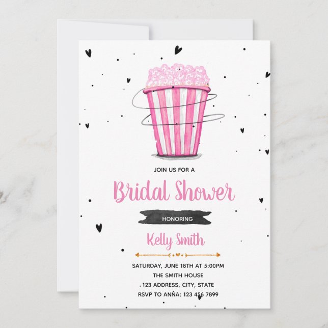 Pink popcorn bridal shower invitation (Front)