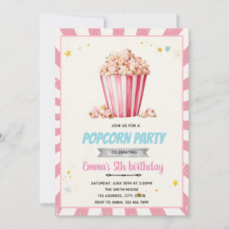Pink popcorn party invitation