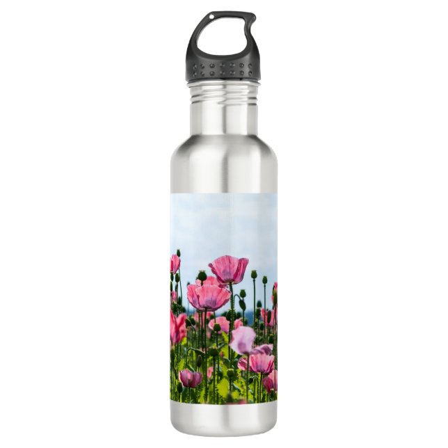 Pink Poppies 710 Ml Water Bottle (Front)