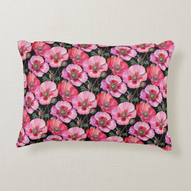 Pink Poppies  Accent Pillow (Back)