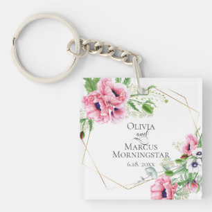 Pink Poppies and Greenery Keychain