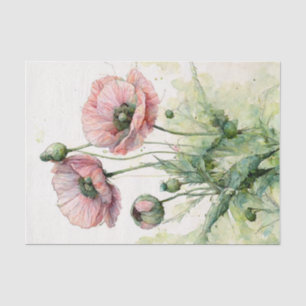 Pink Poppies, Delicate Floral Watercolor  Tissue Paper
