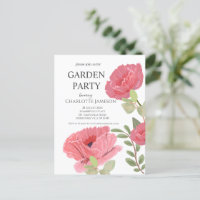 Pink Poppies Floral Garden Party Bridal Invitation