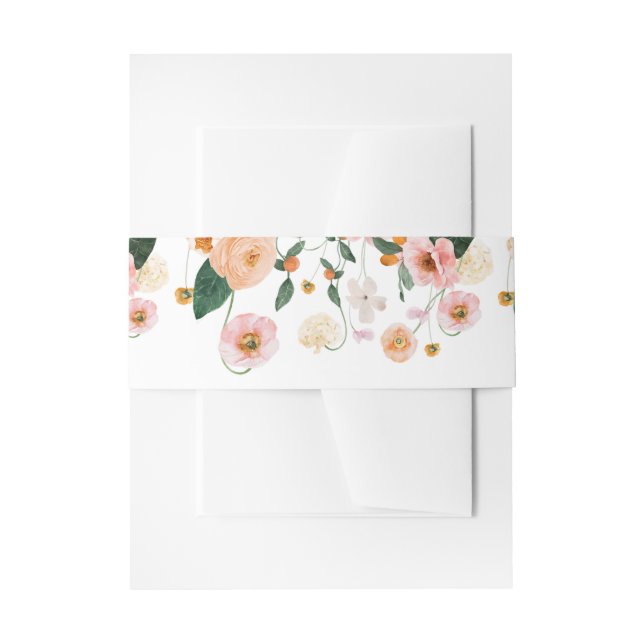 Pink Poppies Flowers Rustic Wedding  Invitation Belly Band (Front Example)