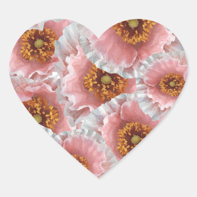 pink poppies heart sticker (Front)