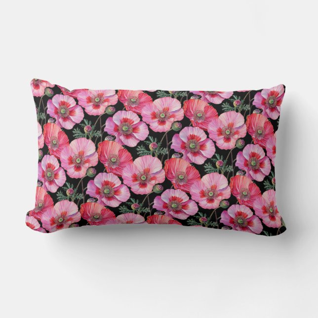 Pink Poppies  Lumbar Pillow (Front)