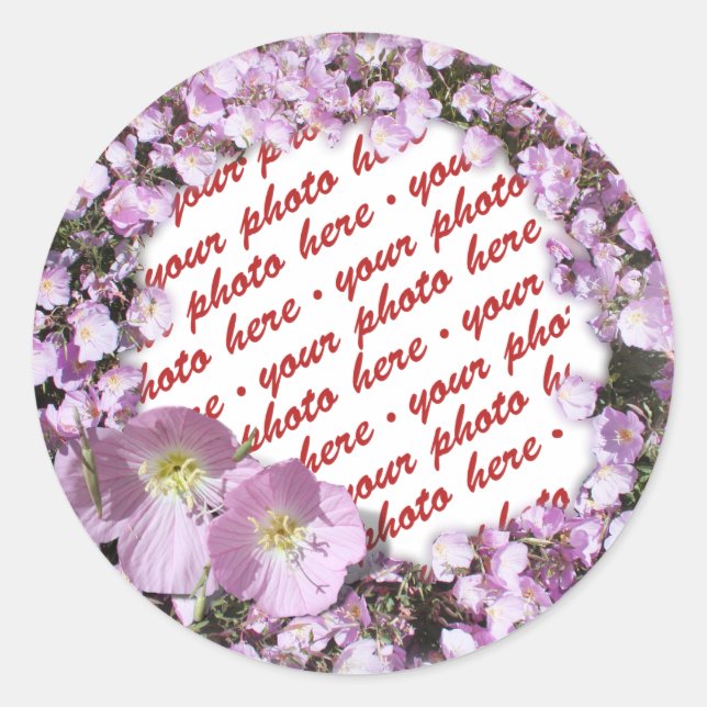 Pink Poppies Photo Frame Classic Round Sticker (Front)