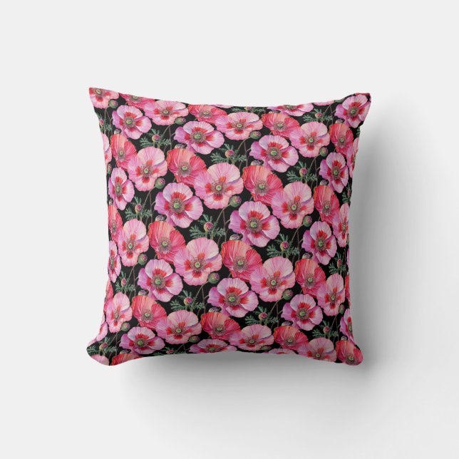 Pink Poppies  Throw Pillow (Front)
