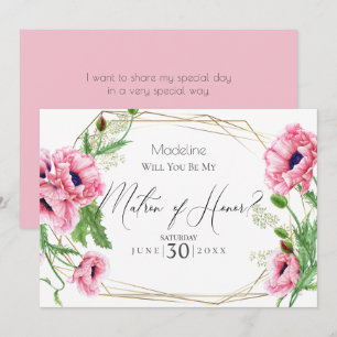 Pink Poppies Will You Be My Matron of Honour Invitation