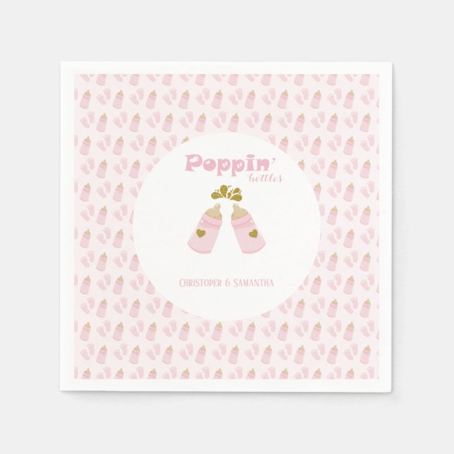 Pink Poppin Bottles Girl Baby Shower Napkin (Front)