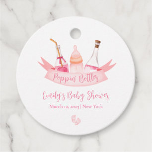 Pink Poppin Champagne Bottles Feet Baby Shower  Favour Tags