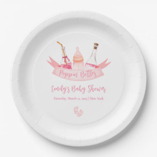 Pink Poppin Champagne Bottles Feet Baby Shower  Paper Plate