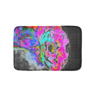 Pink Poppy - black and white polka-dots Bath Mat