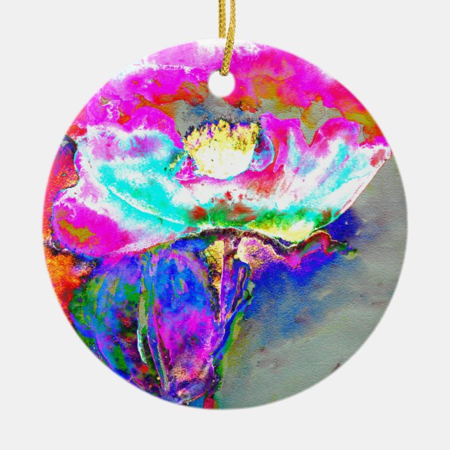Pink Poppy Ceramic Ornament (Front)