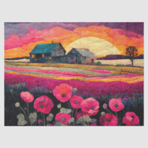 Pink Poppy Farm at Sunset, Vibrant Farmhouse Decor Tissue Paper