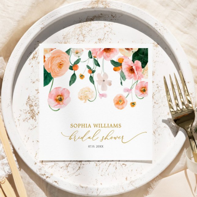 Pink Poppy Floral Bridal Shower Napkins (Creator Uploaded)