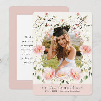 Pink Poppy Floral Photo Graduation Thank You Card