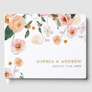 Pink Poppy Floral Wedding Guest Book