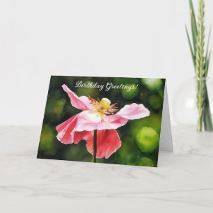 Pink Poppy Flower Art Birthday Card