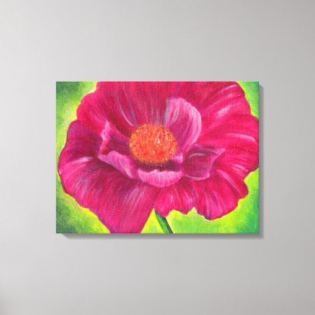 Pink Poppy Flower Closeup Acrylic Painting Canvas Print (Front)