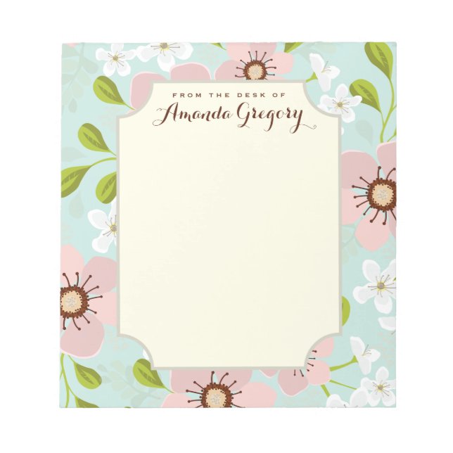 Pink Poppy Garden Floral Personalized Desk Notepad (Front)