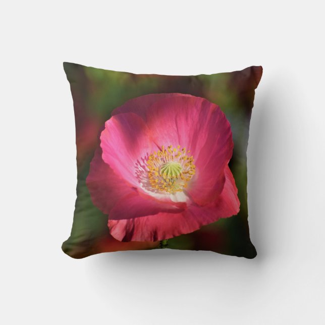 Pink Poppy in the Sunshine Photograph Throw Pillow (Front)