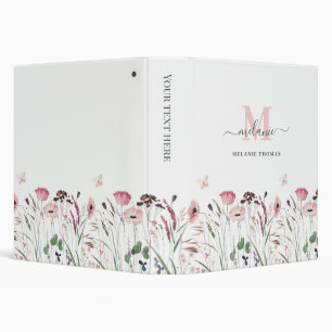 Pink Poppy Meadow Custom Name Monogram Binder