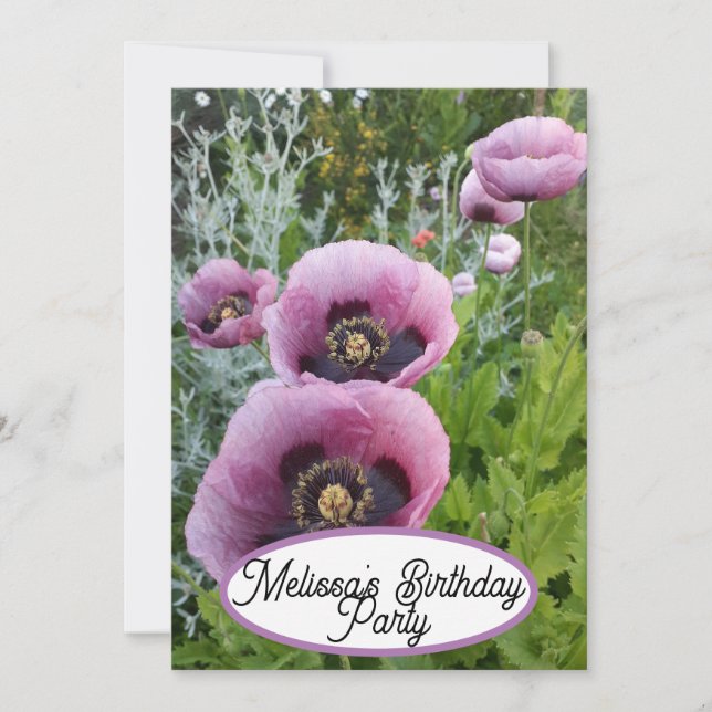 Pink Poppy Poppies Flower Floral Pretty Girls Invitation (Front)