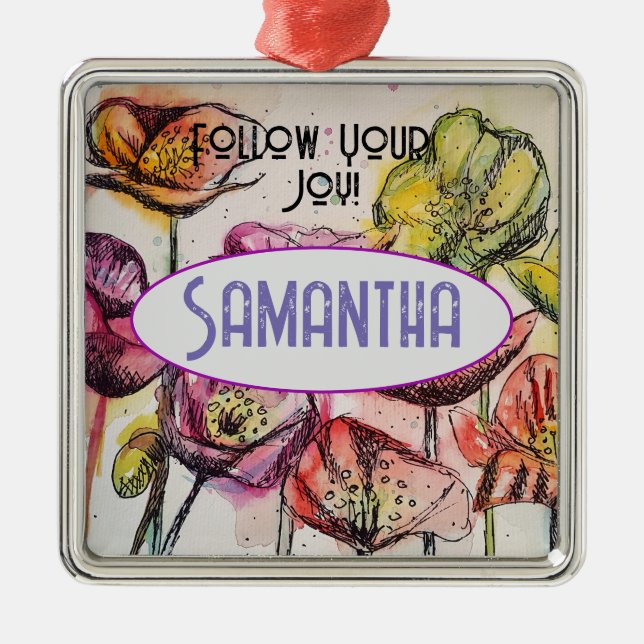 Pink Poppy Watercolor Childs Name Decoration (Front)