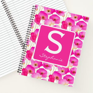 Pink Poppy Watercolor Floral Monogram Notebook