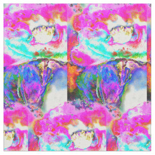 Pink  Poppy, watercolor floral painting Fabric