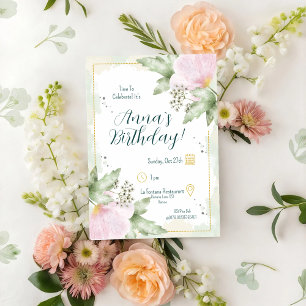 Pink Poppy Watercolour Florals Birthday Invitation