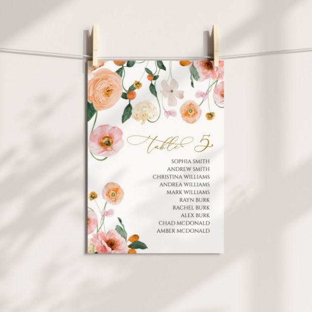 Pink Poppy Wedding Table Number 5 Seating Chart (Creator Uploaded)