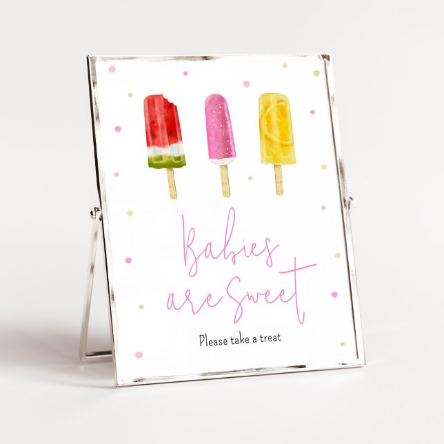 Pink Popsicle Baby Shower Babies are Sweet Poster (She's Ready to Pop Baby Shower Babies are Sweet Sign)