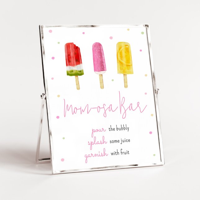 Pink Popsicle Baby Shower Mom Osa Bar Poster (She's Ready to Pop Baby Shower Mom Osa Bar Sign)