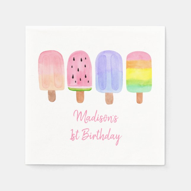 Pink Popsicle Birthday Napkin (Front)