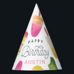 Pink Popsicle Personalized Kids Birthday Party Hat<br><div class="desc">Designed to match our watercolor popsicle kids' birthday party invitations,  these cute personalized party hats feature a border of watercolor popsicles in green and pink. "Happy Birthday [name]" appears in the centre in whimsical lettering.</div>